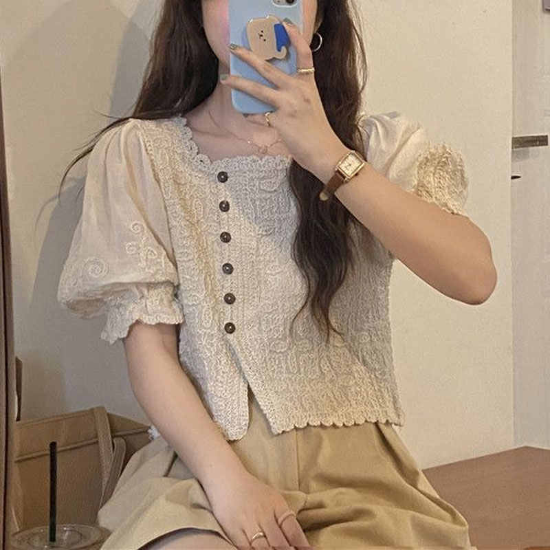 French Style Lace Square Colla - Summer Clothing In French avaliação e preço