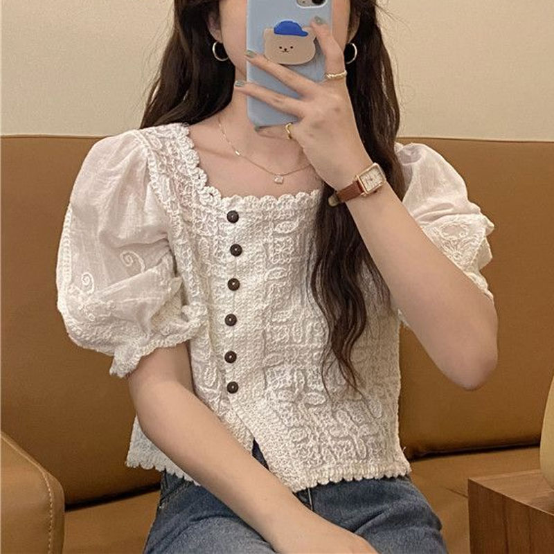 French Style Lace Square Colla - Summer Clothing In French avaliação e preço