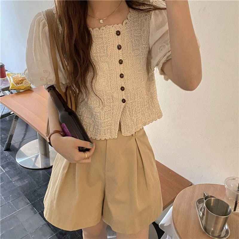 French Style Lace Square Colla - Summer Clothing In French avaliação e preço