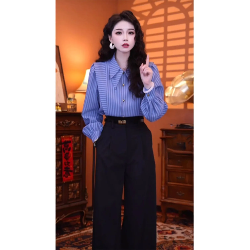 Blue Striped Long-sleeved Shir - Summer Clothing In French avaliação e preço