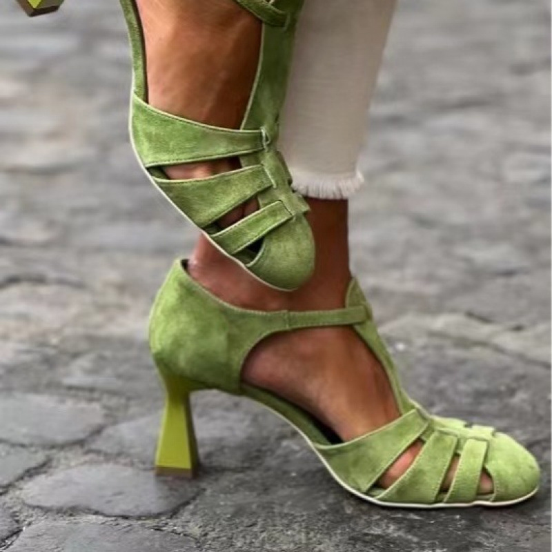 Women's Green Suede Kitten Hee - Summer Clothing Modest avaliação e preço