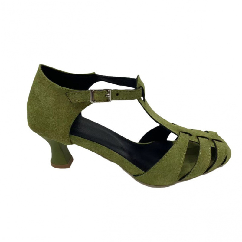 Women's Green Suede Kitten Hee - Summer Clothing Modest avaliação e preço