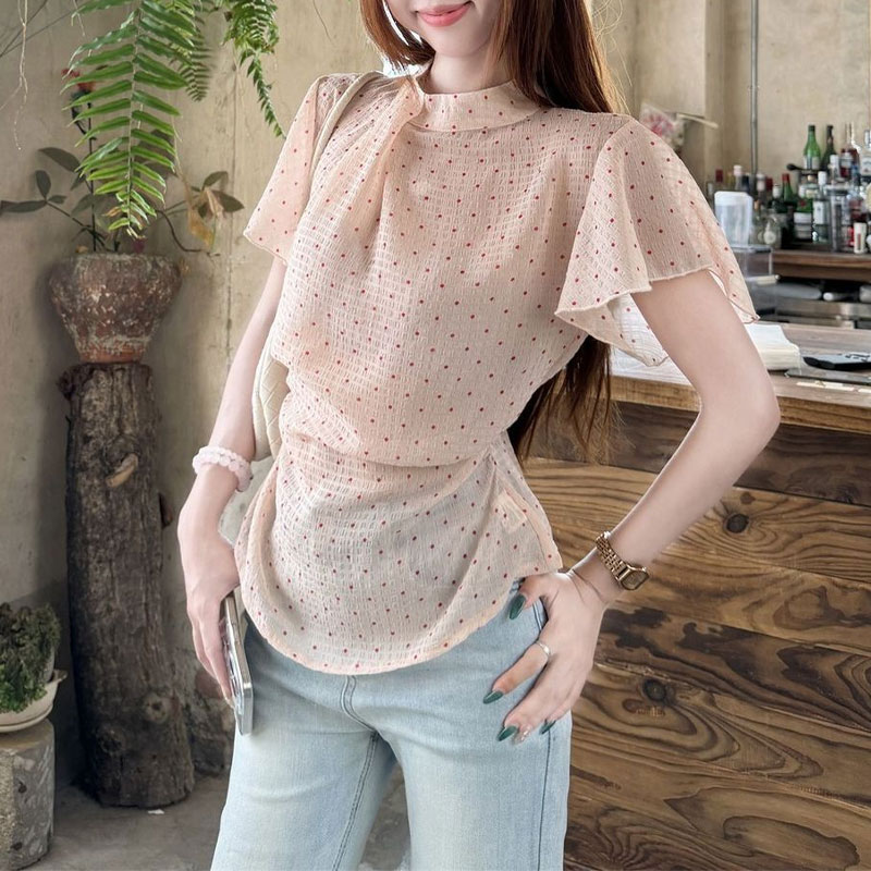 Fashionable Gauze Sweet Polka  - Summer Clothing In French avaliação e preço