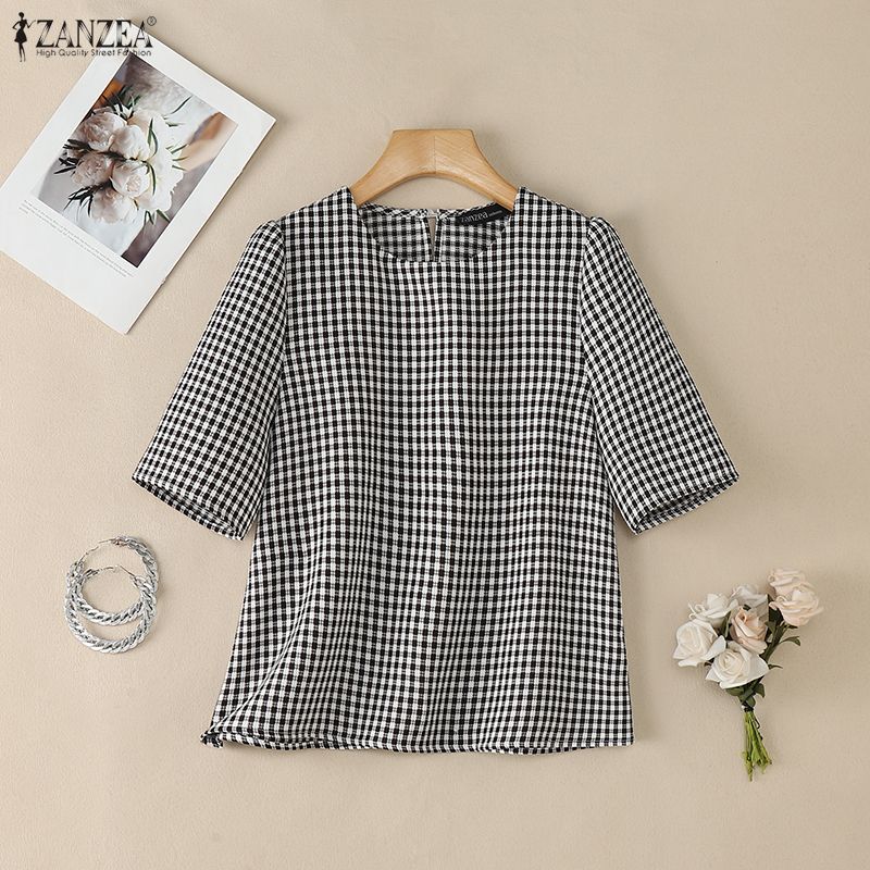 Woman French Elegant Gingham B - Summer Clothing In French avaliação e preço