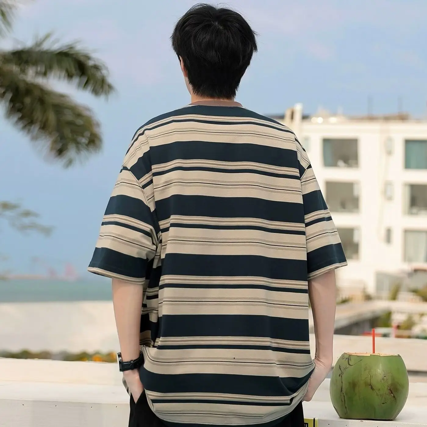 Striped Top T Shirt for Men Ma - Summer Clothing Cheap avaliação e preço