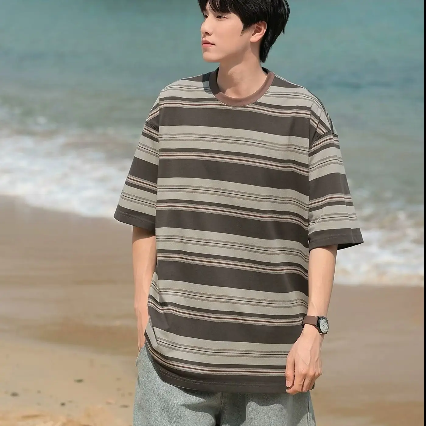 Striped Top T Shirt for Men Ma - Summer Clothing Cheap avaliação e preço