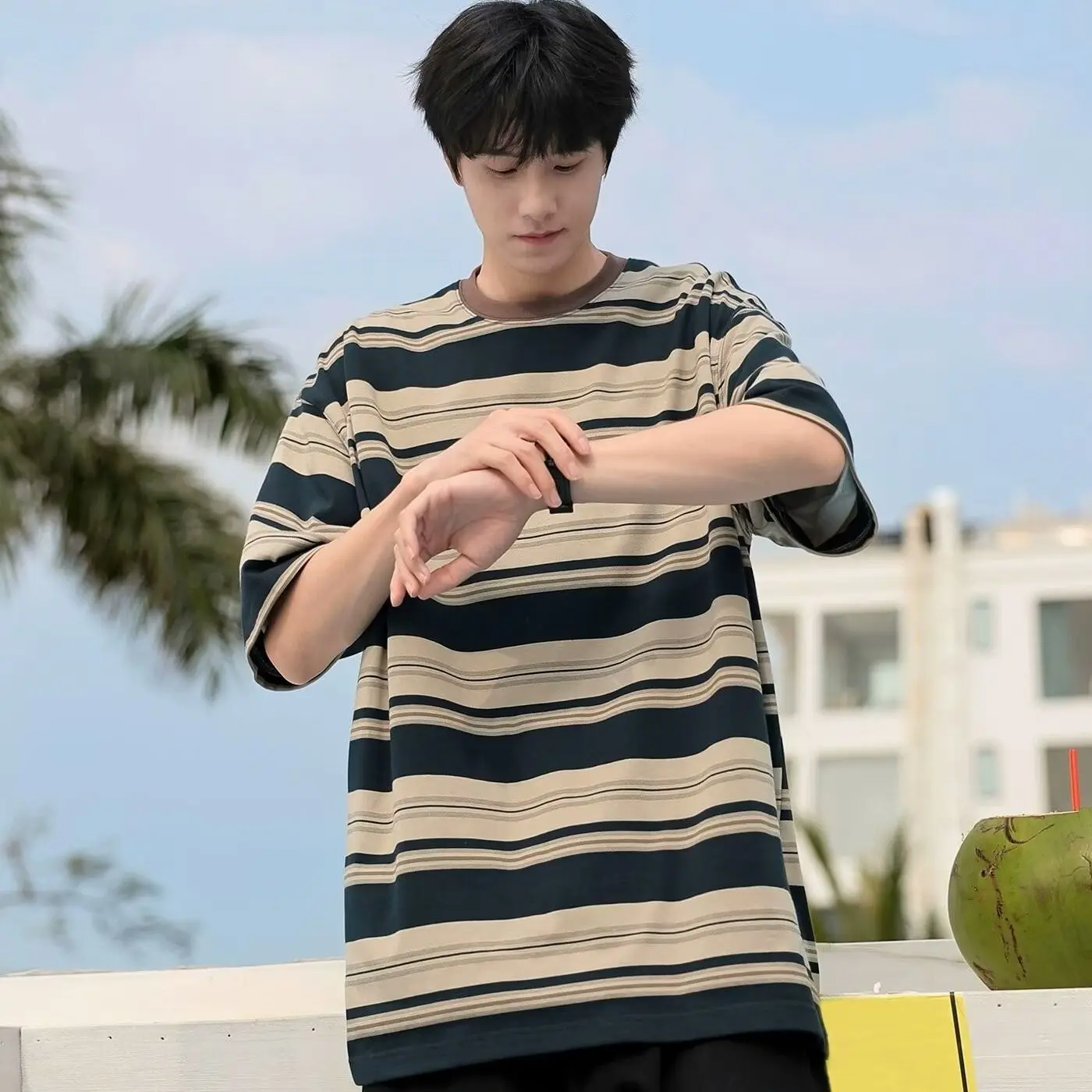 Striped Top T Shirt for Men Ma - Summer Clothing Cheap avaliação e preço