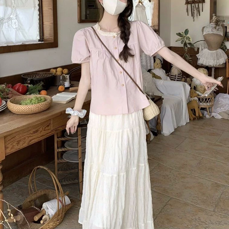 Fashionable Lace Spliced Shirt - Summer Clothing In French avaliação e preço