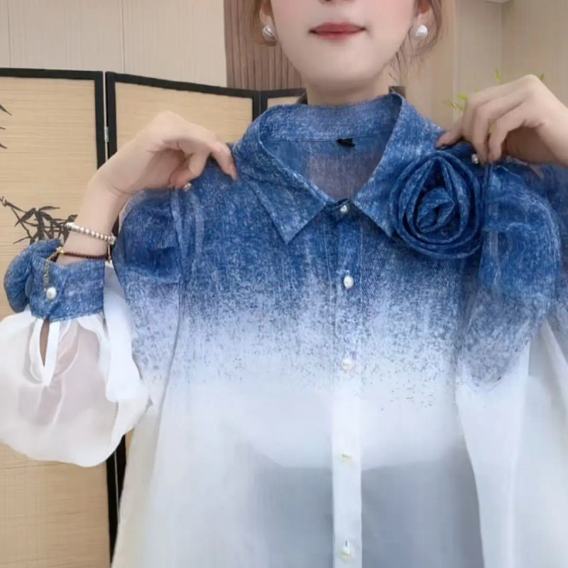 Gradient Color Shirt Women Fre - Summer Clothing In French avaliação e preço